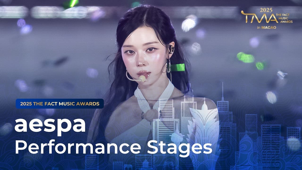 aespa performing at the 2025 The Fact Music Awards — the group was among those targeted by YouTube channel Sojang