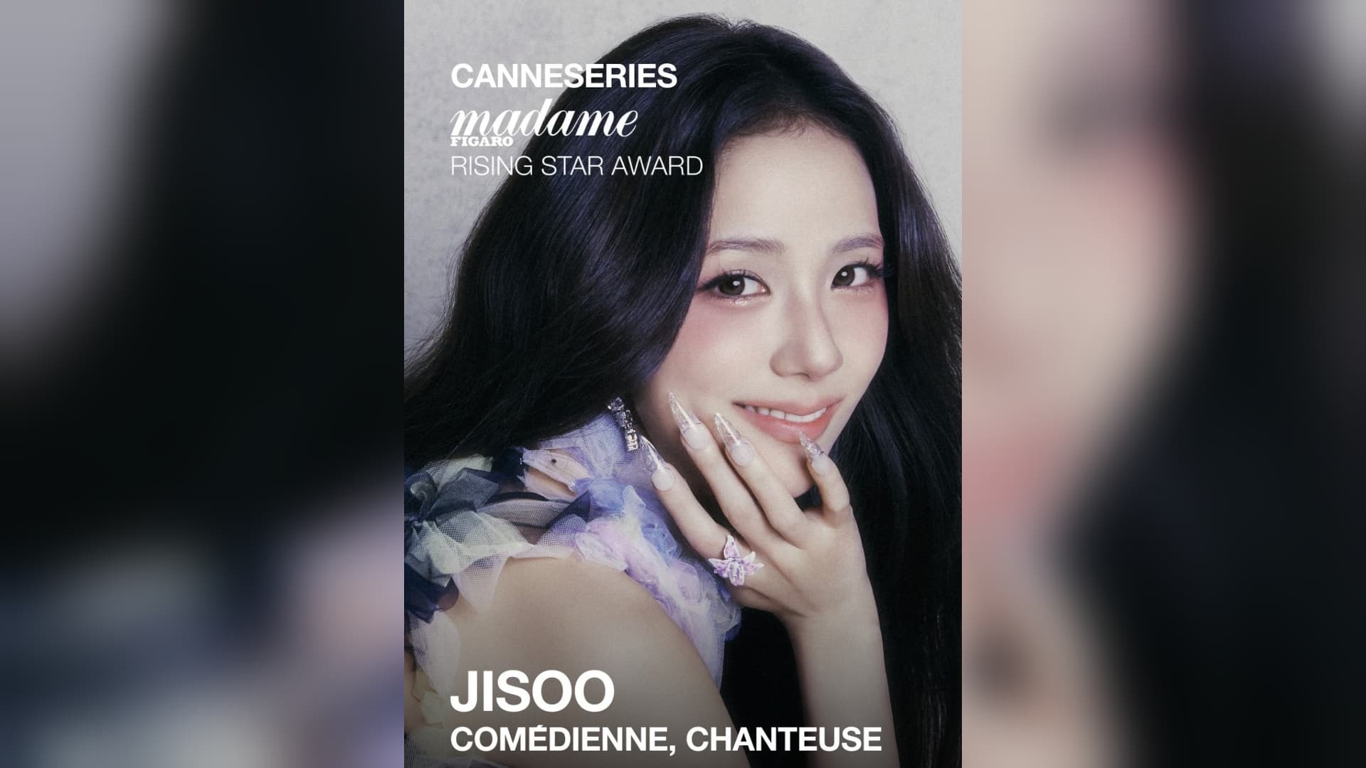 Jisoo featured on the official CANNESERIES 2026 Madame Figaro Rising Star Award poster at the 9th Cannes International Series Festival in Cannes, France