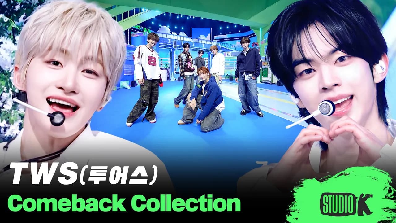 TWS performing on KBS Music Bank, captured in a stage compilation spanning their full career from debut to comeback