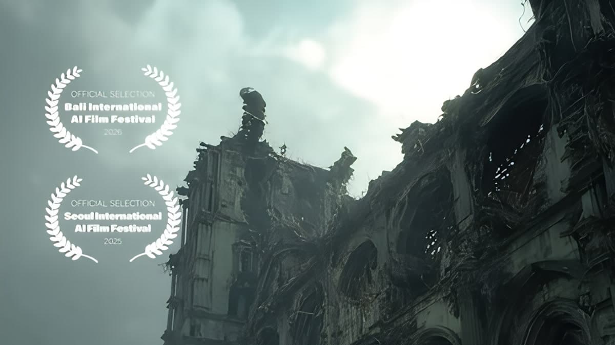 A scene from XODIAC's AI-generated music video 'Alibi: MOONLIGHT BLOOD ALLIANCE,' which received official selections at the Bali and Seoul International AI Film Festivals