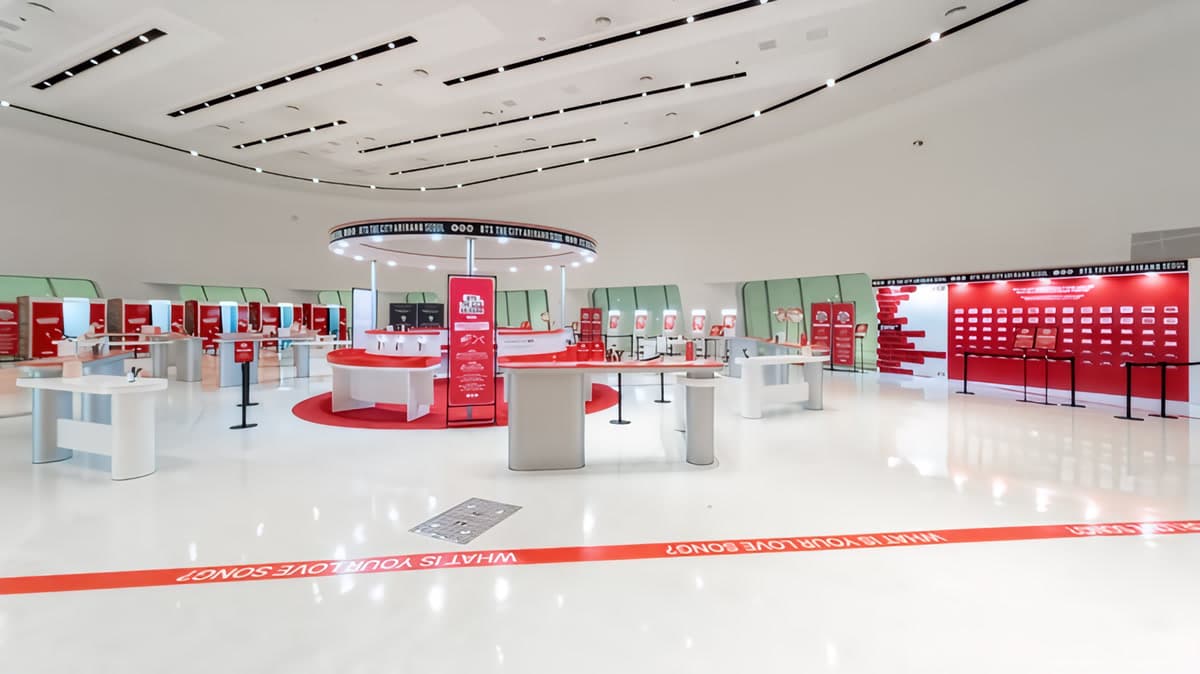 The BTS ARIRANG Seoul exhibition space at DDP, themed around the group's comeback album and the question: What is your love song?