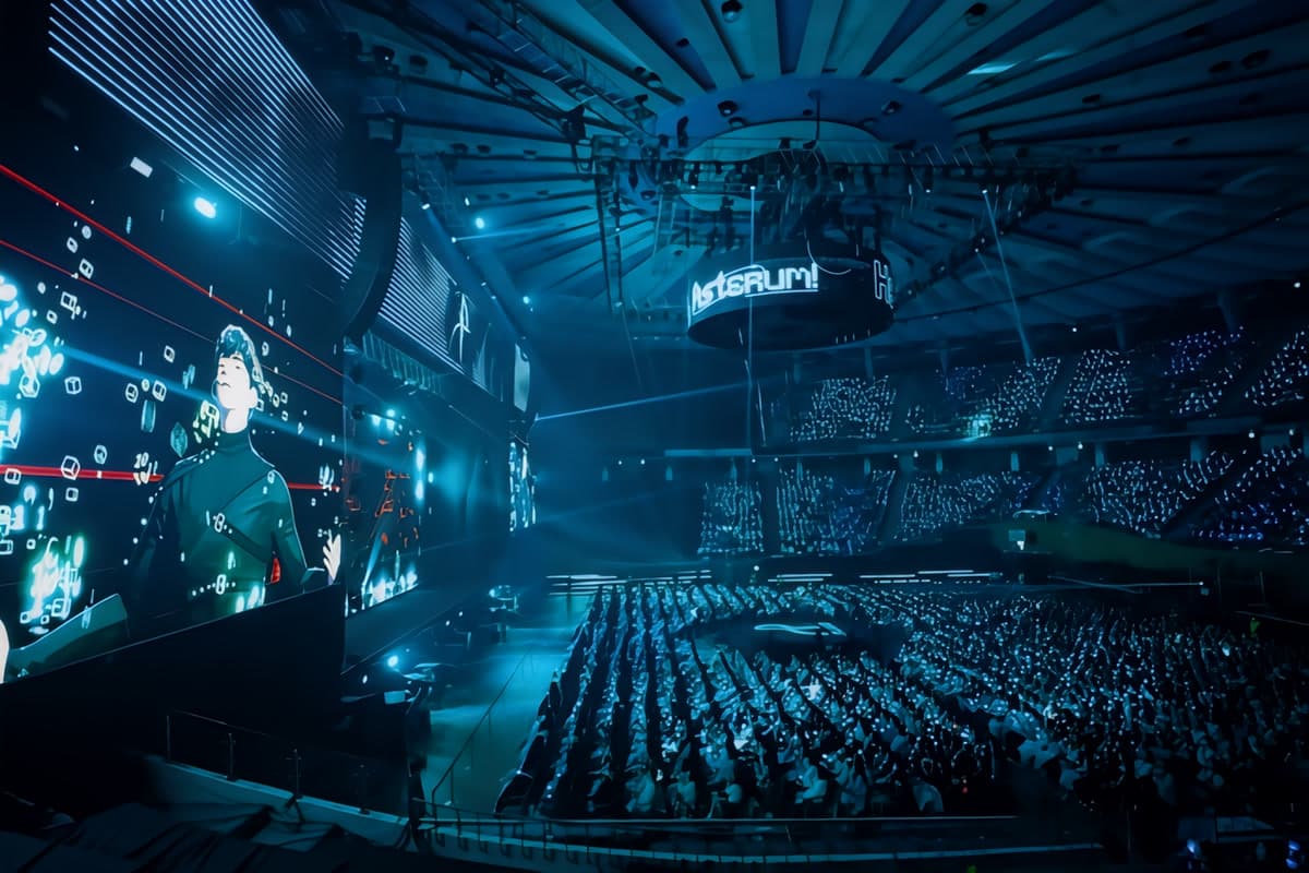 A virtual idol performance set-up, representative of PLAVE's innovative concert experience at Gocheok Sky Dome