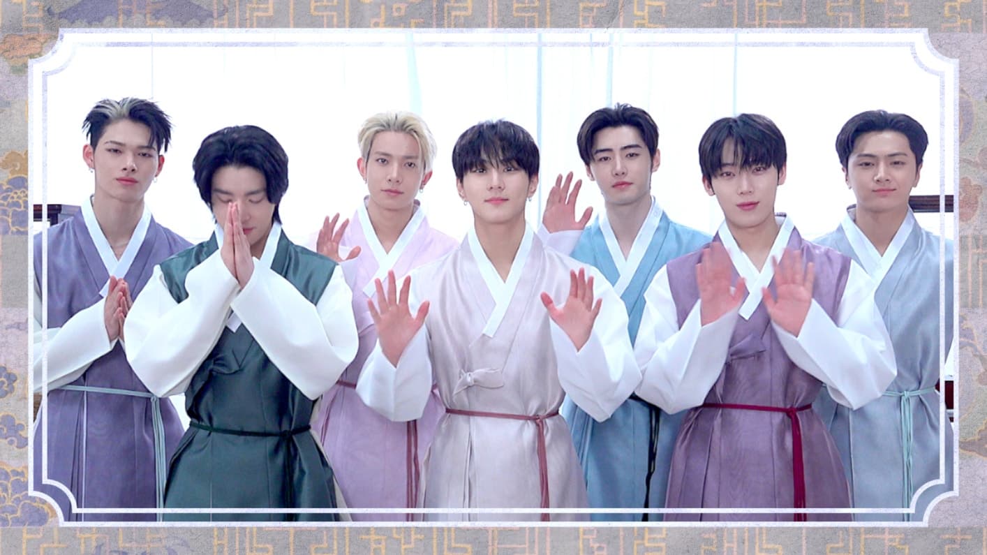 ENHYPEN members in hanbok for their 2026 Lunar New Year Weverse greeting — BELIFT LAB