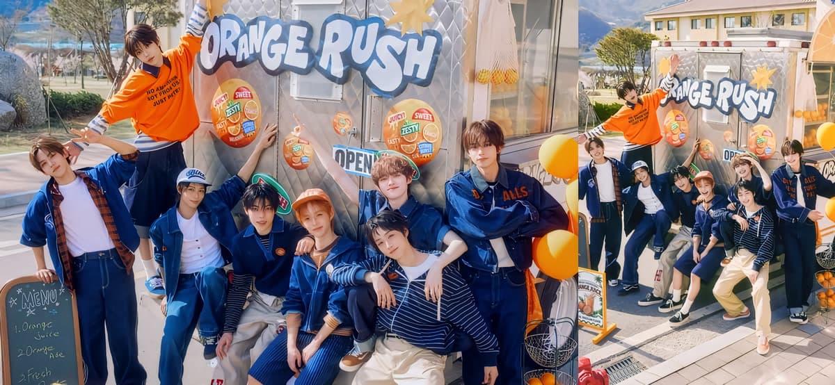 YUHZ pose in their colorful Orange Record concept photos ahead of their May 7, 2026 debut