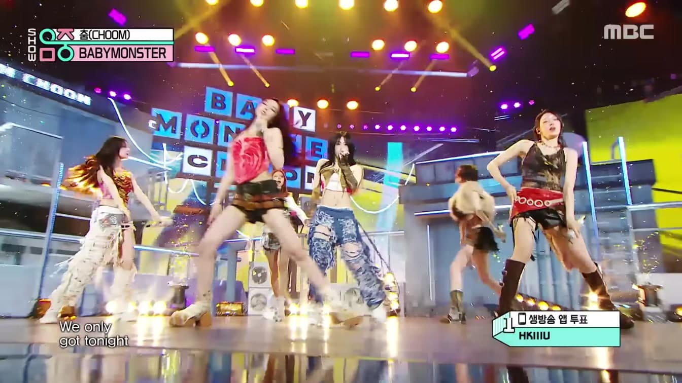 BABYMONSTER performing '춤(CHOOM)' on MBC Show! Music Core, weeks after the KBS Cool FM radio appearance that went viral