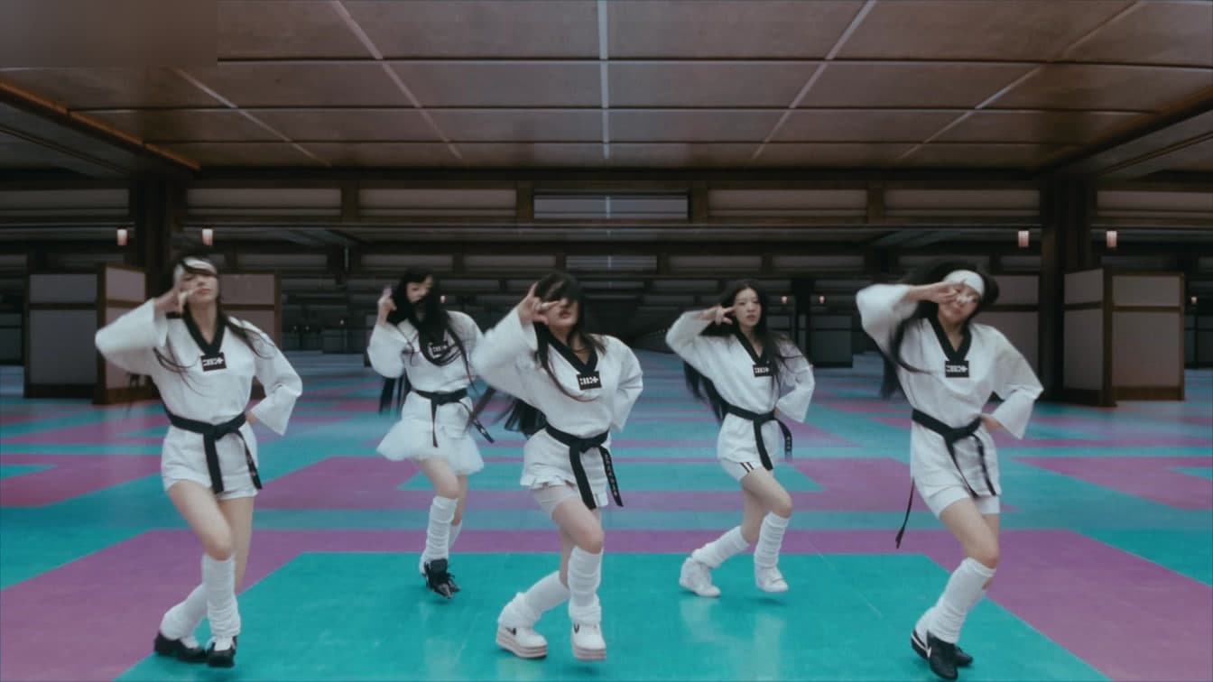ILLIT performing in taekwondo uniforms in the 'It’s Me' music video — YouTube: HYBE LABELS