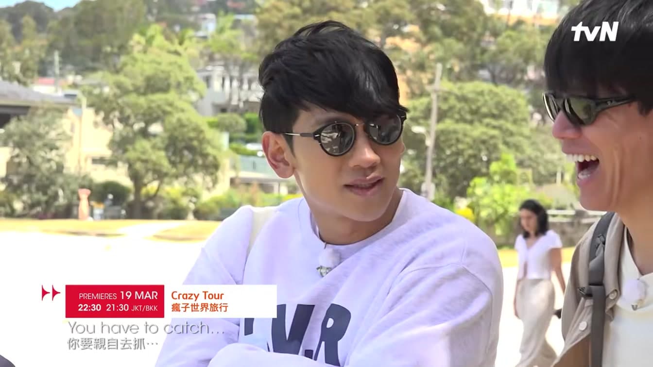 Rain appears in a teaser for tvN's travel variety show 'Crazy Tour' — YouTube: tvN Asia
